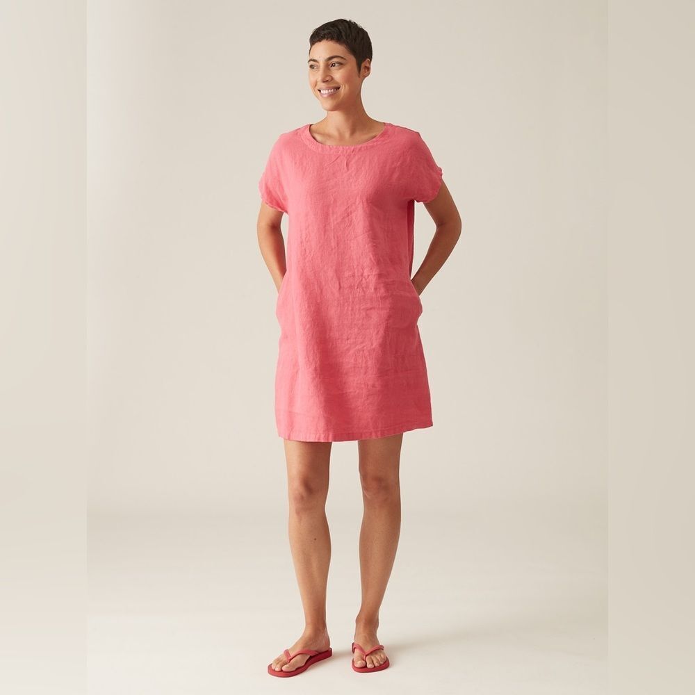 Cut Loose Tshirt Dress Womens M  Linen Short Sleeve Boat Neck Pockets Lagenlook